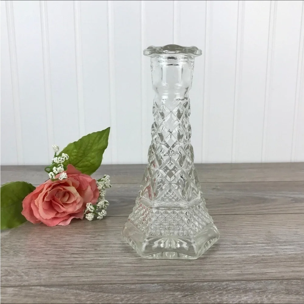 Vintage Anchor Hocking Wexford Glass Vase Scalloped Crystal Cottage Decor